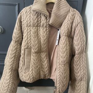 Varley Beige Textured Teddy Jacket